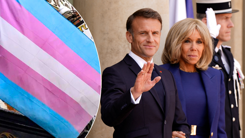 Trans flag/Emmanuel and Brigitte Macron