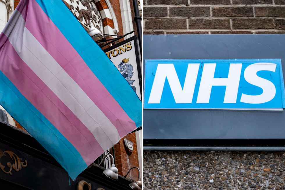 Trans flag, NHS sign