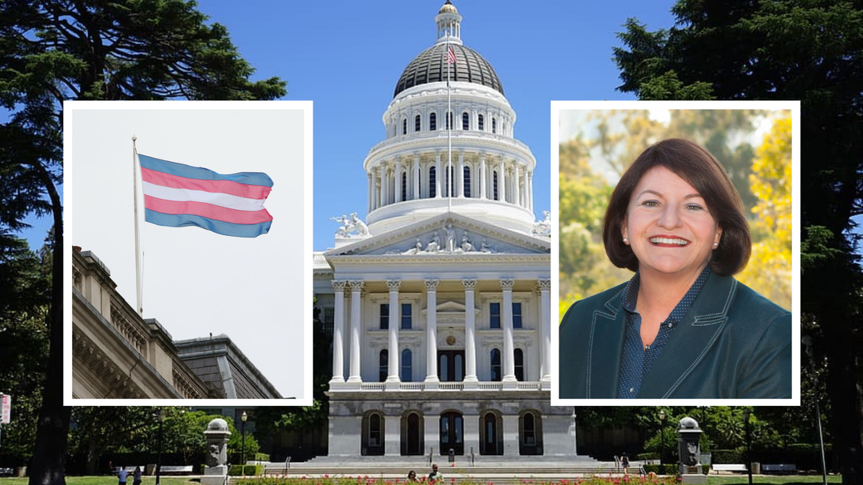 Trans flag/Senator Toni Atkins and California Capitol building