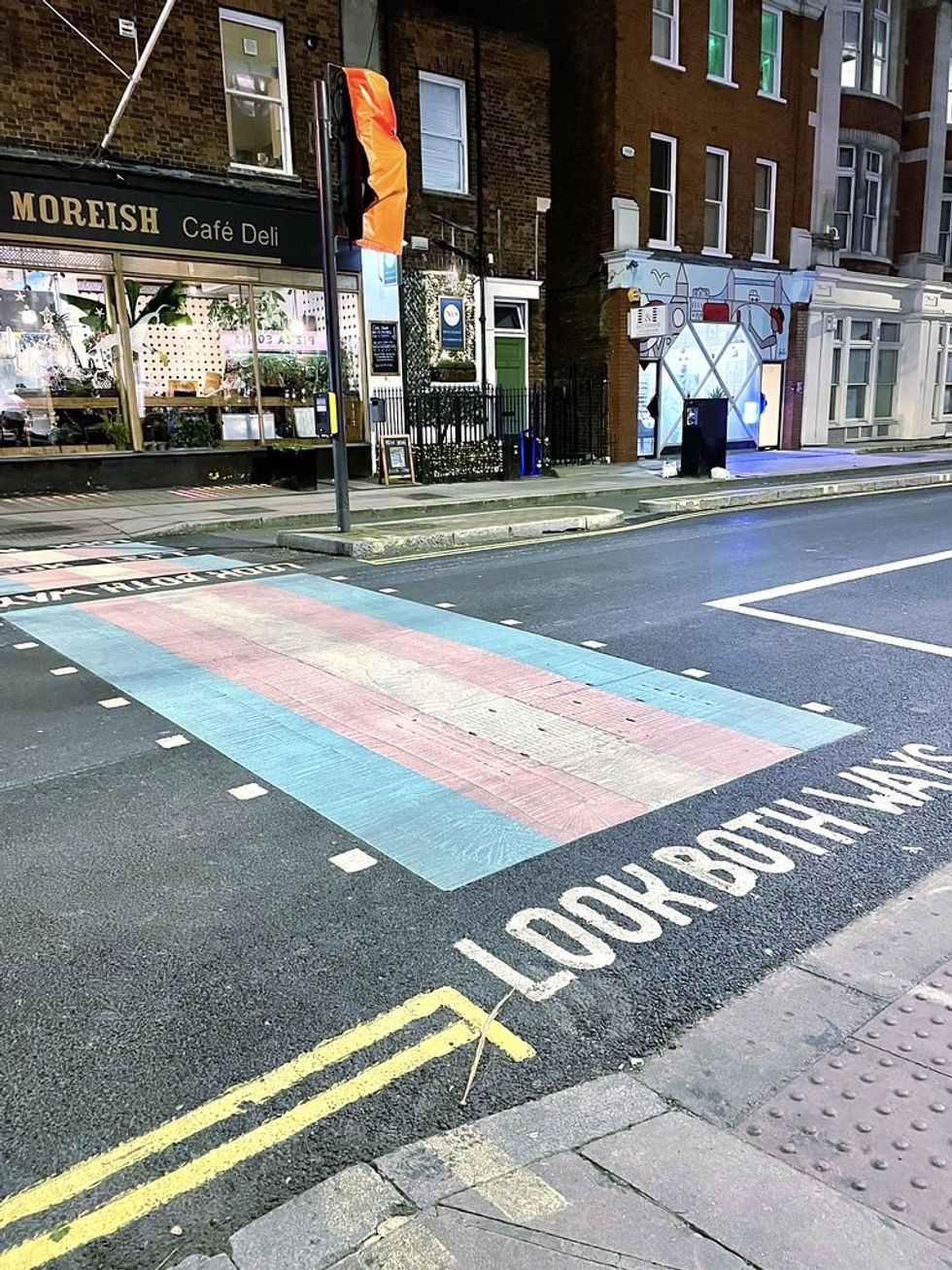 Trans flag street crossings
