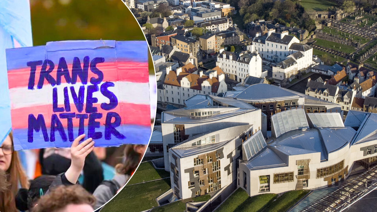Trans protest sign/Scottish Parliament