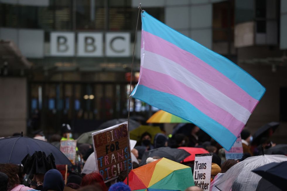 Trans protests outside the BBC