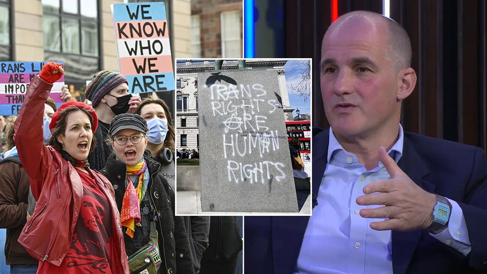 Trans rights protesters, graffiti, Jake Berry
