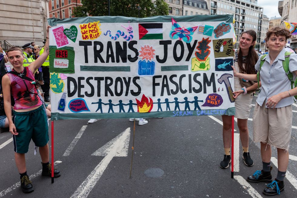 Transgender activists holding up flag