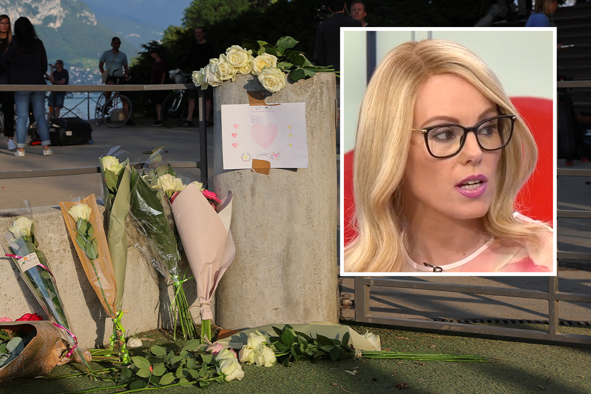 Tributes being laid (left) and Michelle Dewberry (right)