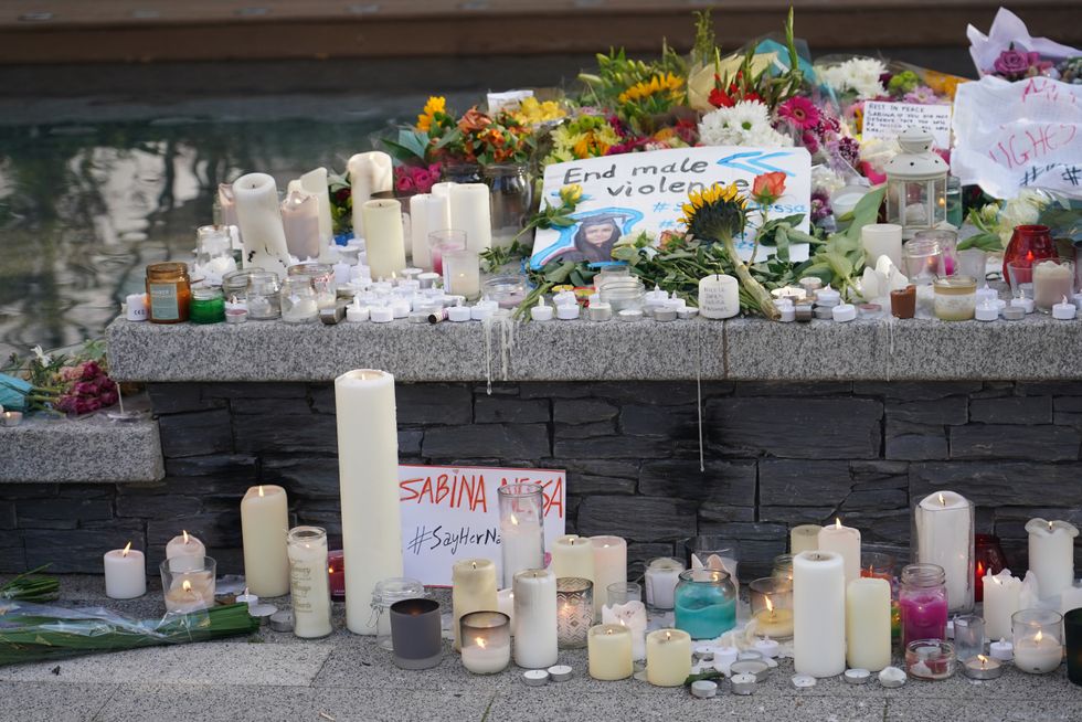 Tributes left for Sabina Nessa at Pegler Square in Kidbrooke, south London.