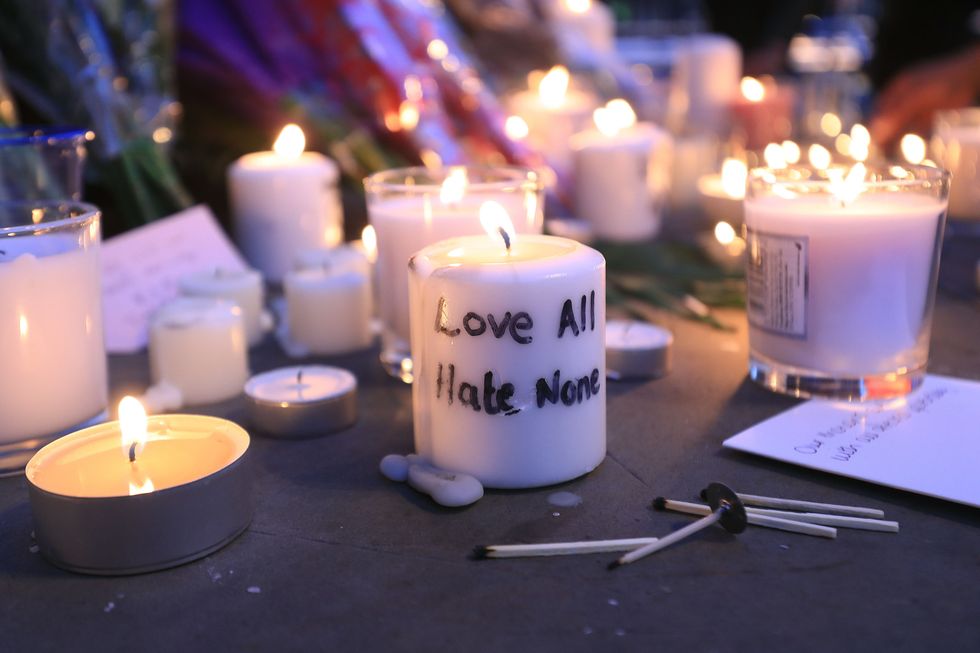 Tributes to victims of the Manchester concert bomb attack in Albert Square, Manchester, in 2017.