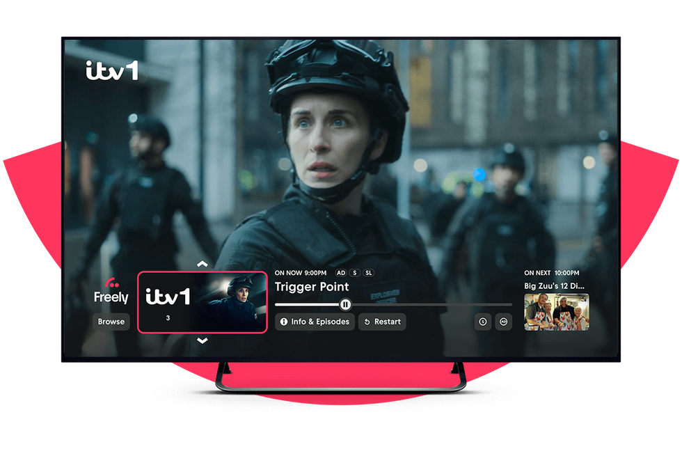 trigger point itv show pictured on a flatscreen tv with the freely interface
