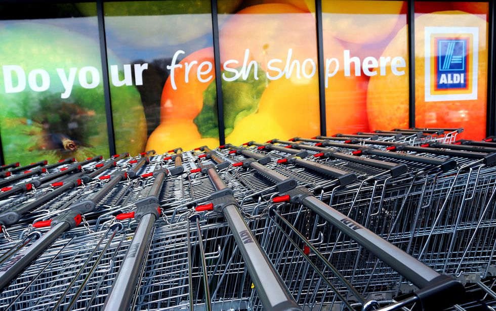 Trollies outside the Aldi store in Gateacre Village, Liverpool