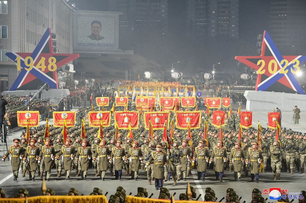 Troops take part in a military parade to mark the 75th founding anniversary of North Korea's army, in Pyongyang, North Korea February 8, 2023, in this photo released by North Korea's Korean Central News Agency (KCNA).    KCNA via REUTERS    ATTENTION EDITORS - THIS IMAGE WAS PROVIDED BY A THIRD PARTY. REUTERS IS UNABLE TO INDEPENDENTLY VERIFY THIS IMAGE. NO THIRD PARTY SALES. SOUTH KOREA OUT. NO COMMERCIAL OR EDITORIAL SALES IN SOUTH KOREA.