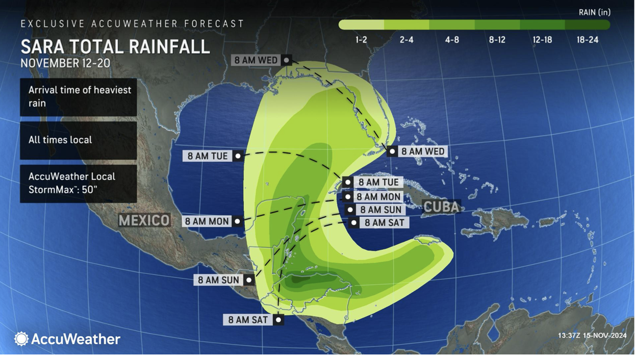 Tropical Storm Sara - Rainfall forecast