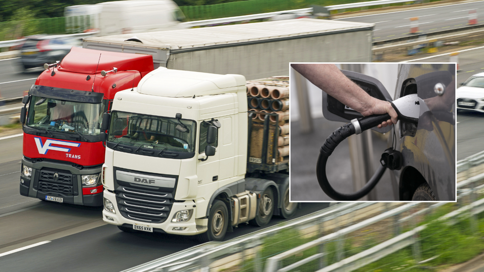Trucks on road and electric vehicle charger