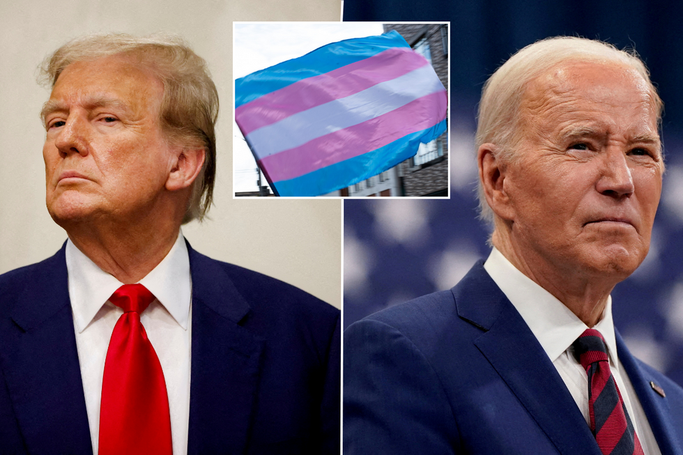 Trump, a trans flag, Biden