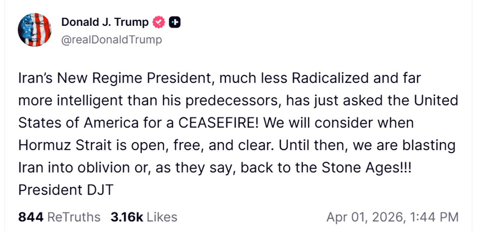 TRUTH SOCIAL POST FROM DONALD TRUMP