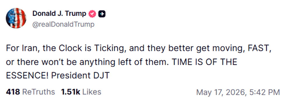 Truth social post from Donald Trump