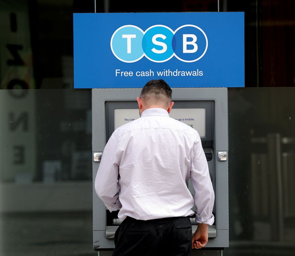 TSB logo and person using ATM outside bank branch