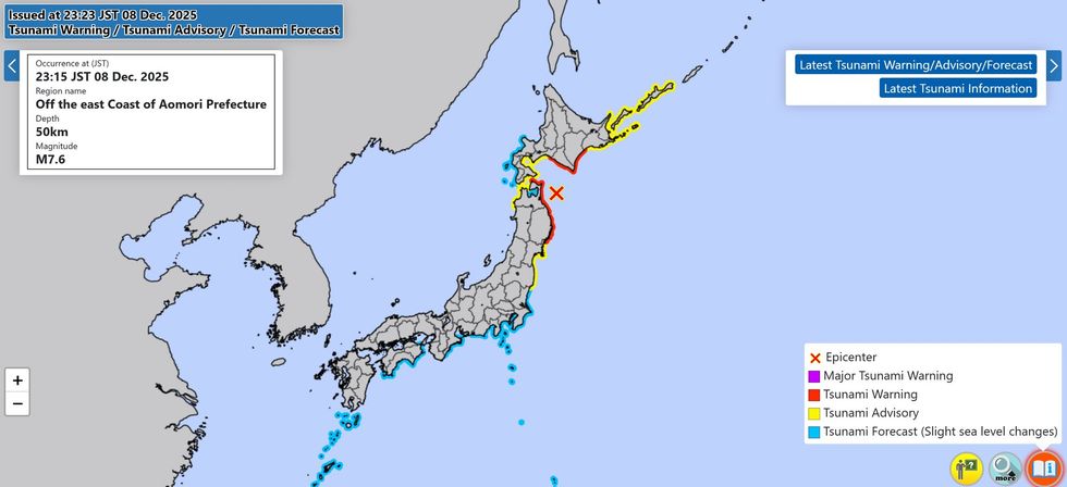 Tsunami map for Japan