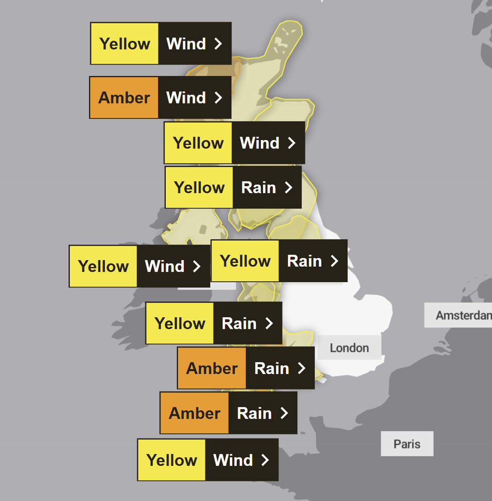 Tuesday's weather alerts handed out by the Met Office