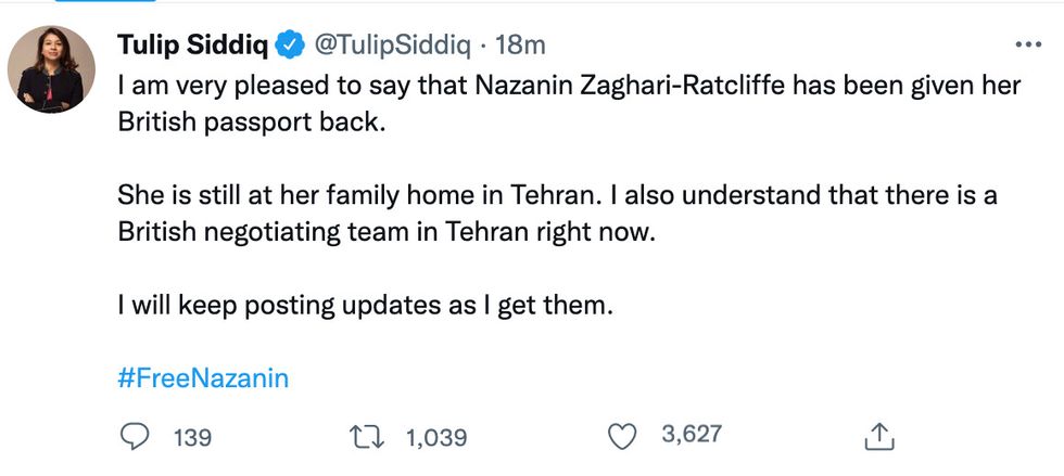 Tulip Siddiq announced the news on Twitter