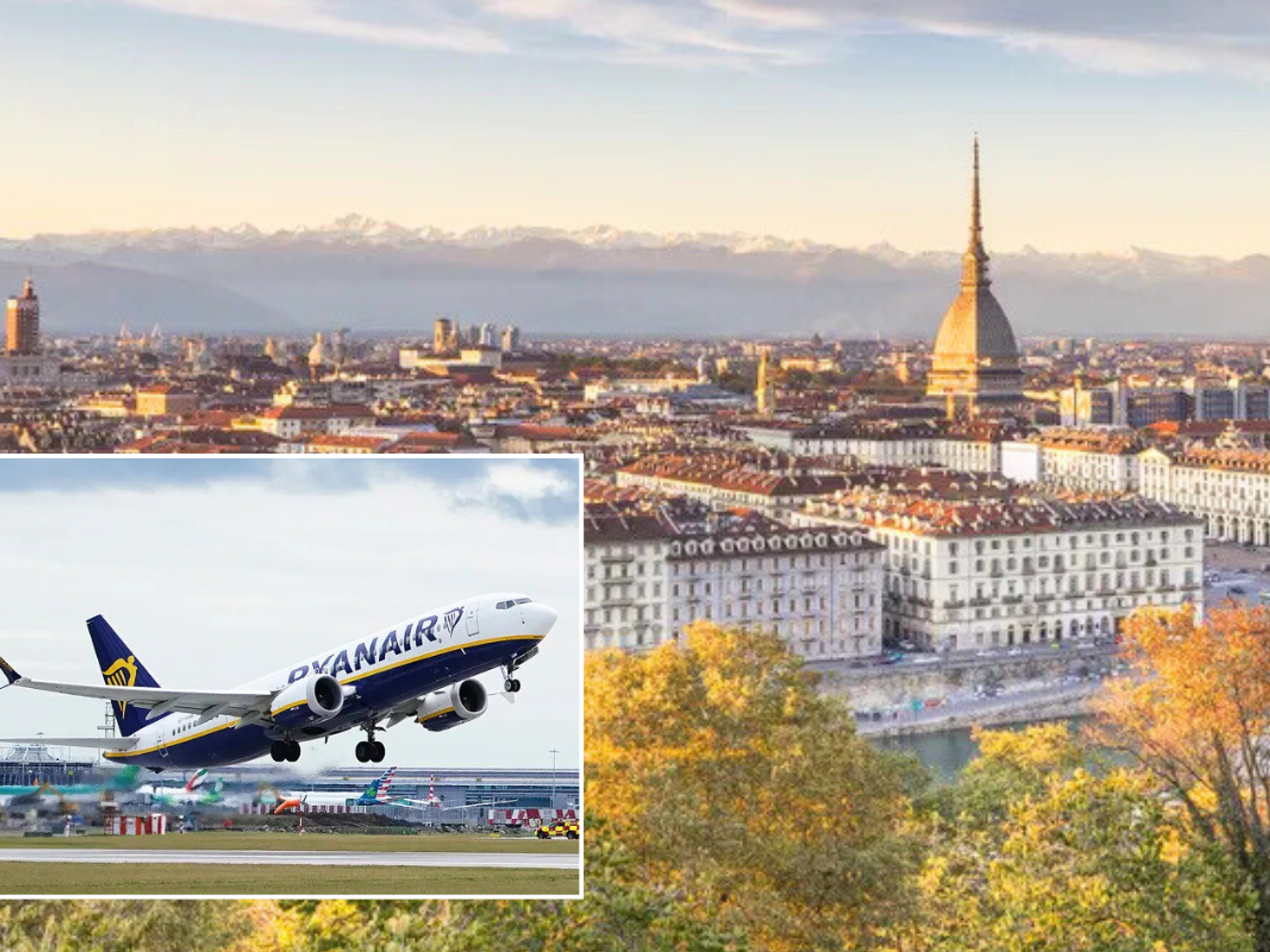 Turin in Italy / Ryanair plane