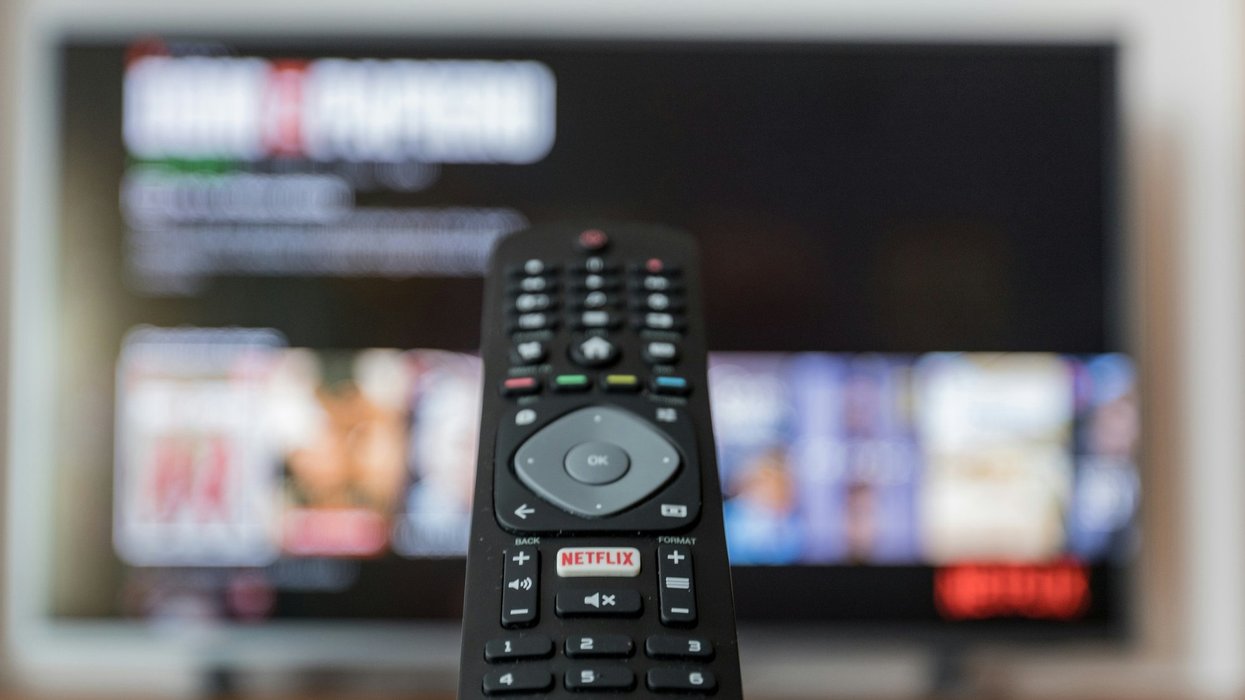 TV remote in front of television