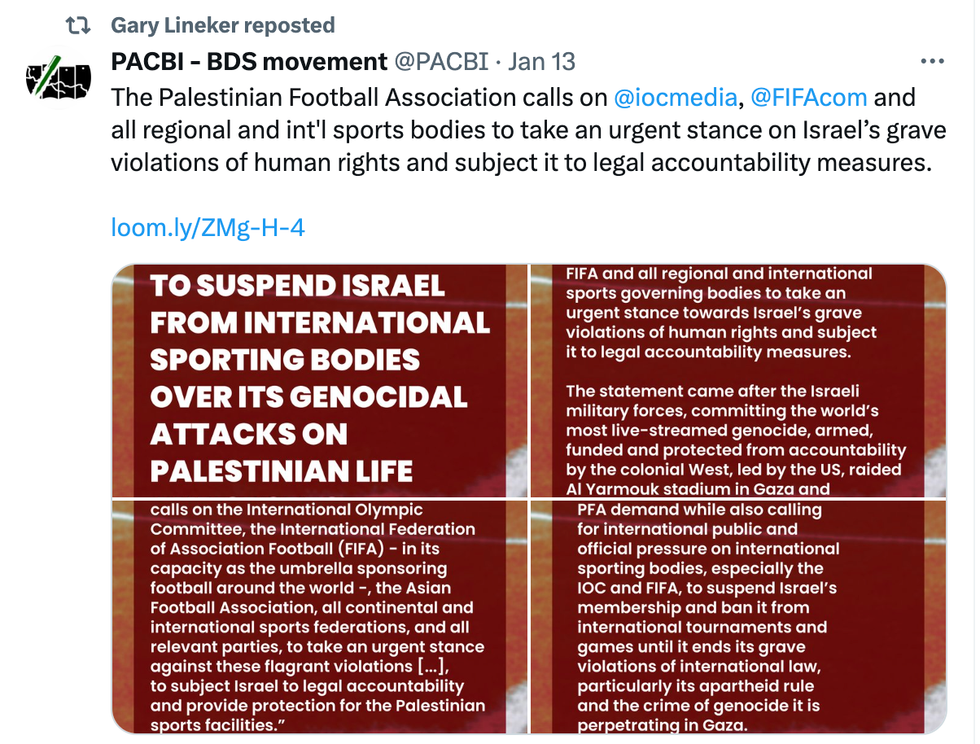 Tweet from Gary Lineker