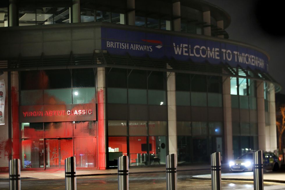 Twickenham Stadium was plastered with red paint