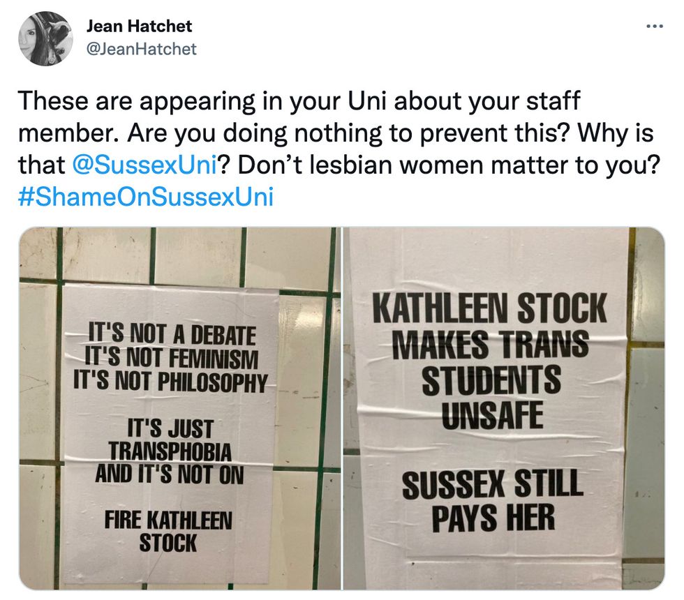 Twitter images of the posters against Ms Stock