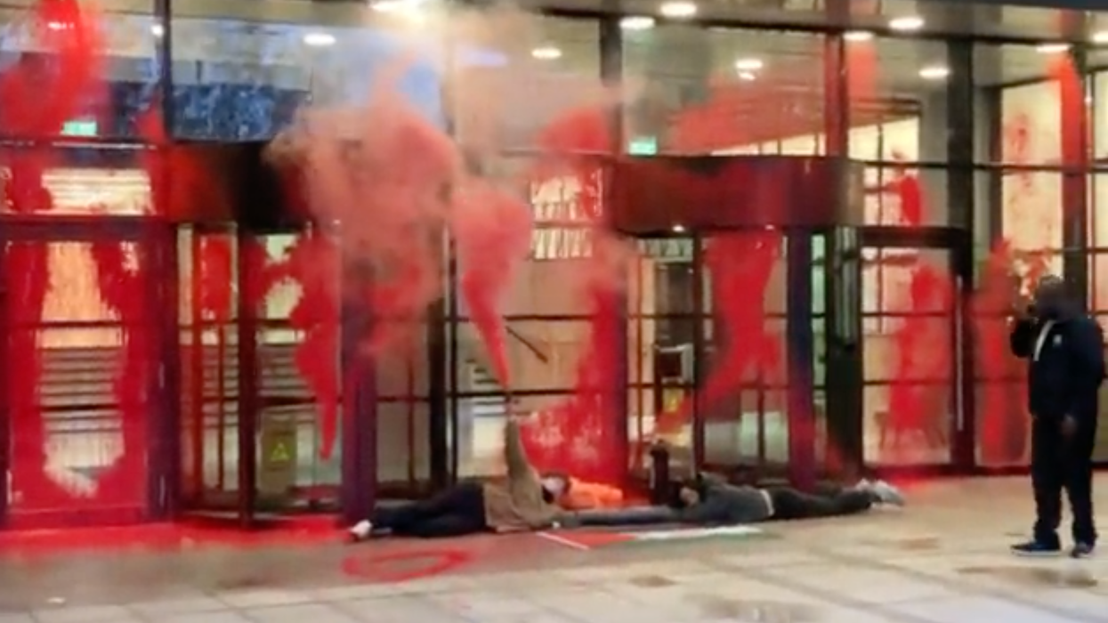 Two campaigners from Palestine Action were spotted lying on the floor outside French weapons maker Thales