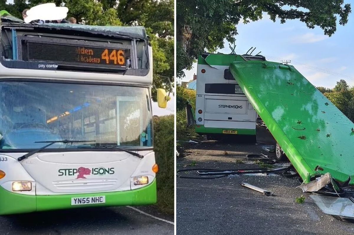 Essex crash: Two children rushed to hospital after roof ripped off school bus - shocking pictures