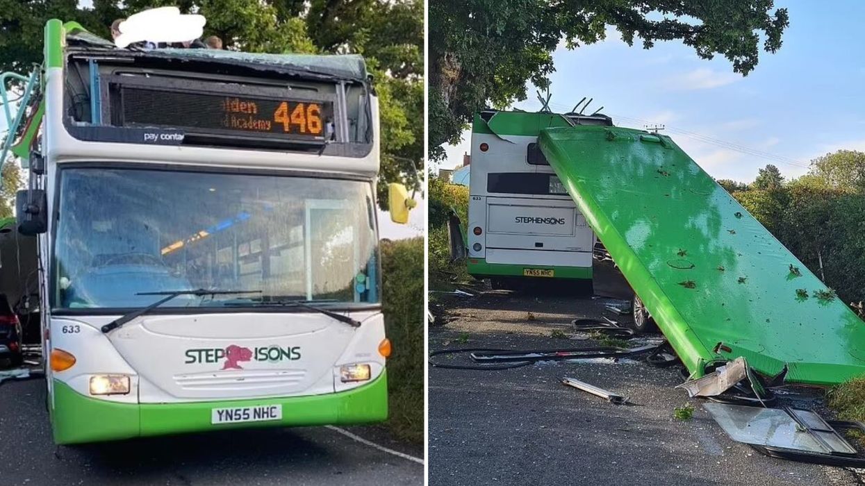 Essex crash: Two children rushed to hospital after roof ripped off school bus - shocking pictures