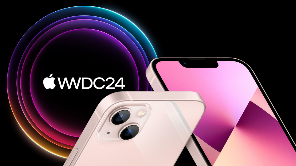 two iphone models pictured on the right side of the image with the wwdc logo in the background