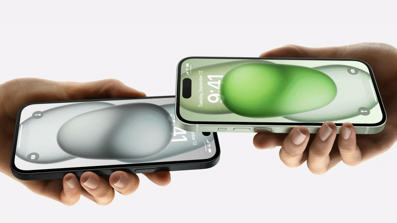 two iPhones send contact details using the new and improved AirDrop