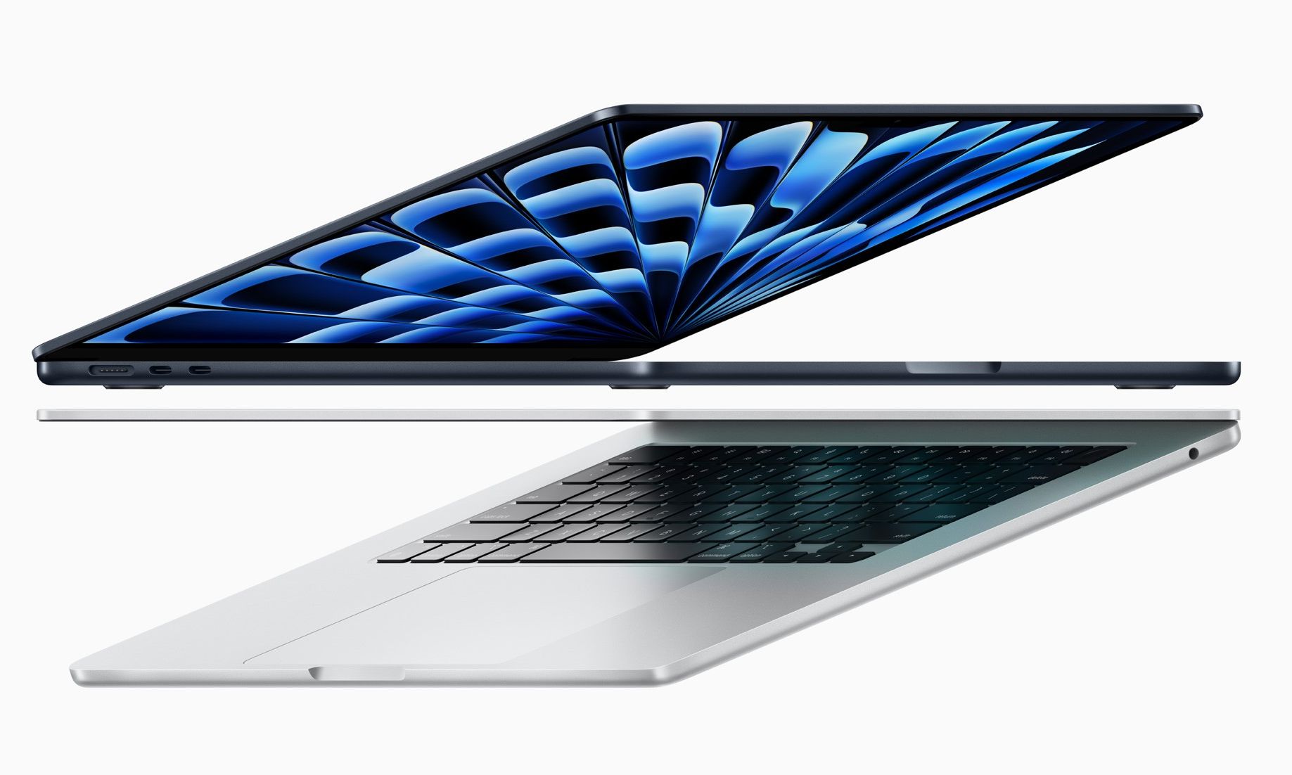 two macbook air m3 models pictured in a promotional image from apple