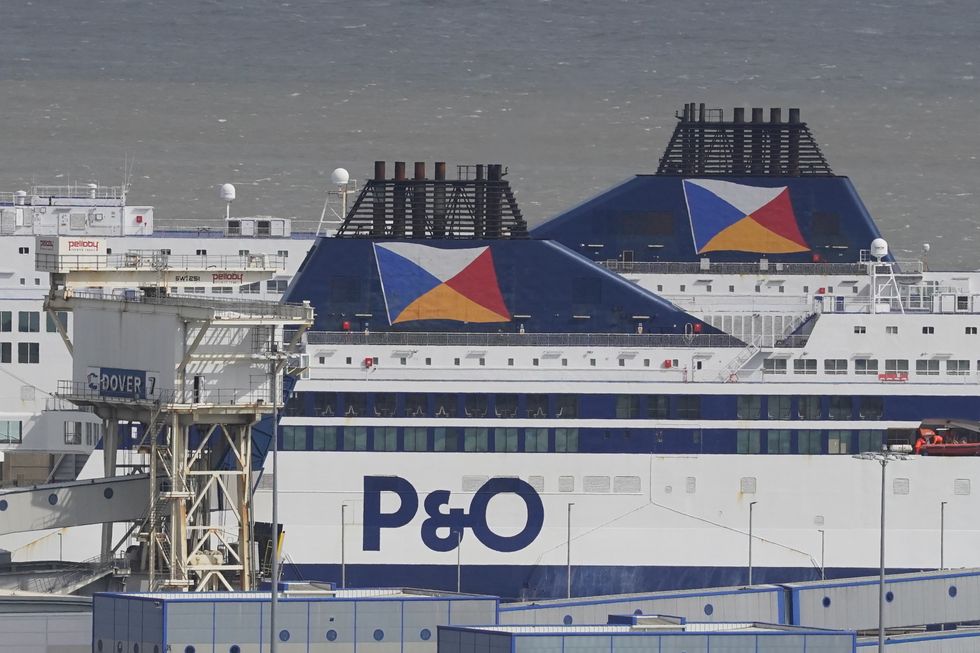 Two P&O ferries remain in the Port of Dover, Kent, as freight lorries queue to check- in at the Port of Dover, Kent, as some ferry services remain suspended at the Port of Dover following the sacking of 800 seafarers by the ferry giant without notice on March 17, amid plans to bring in cheaper agency staff. Picture date: Friday April 1, 2022.