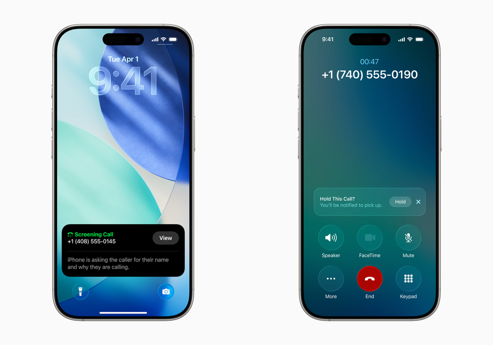 two screenshots of the iphone using hold assistant and call screening
