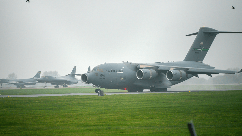 Two US Air Force Boeing C-17 Globemasters at RAF Fairford