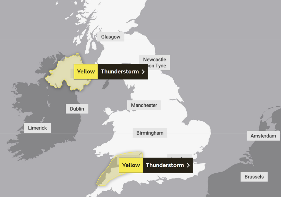 Two yellow thunderstorm warnings have been issued