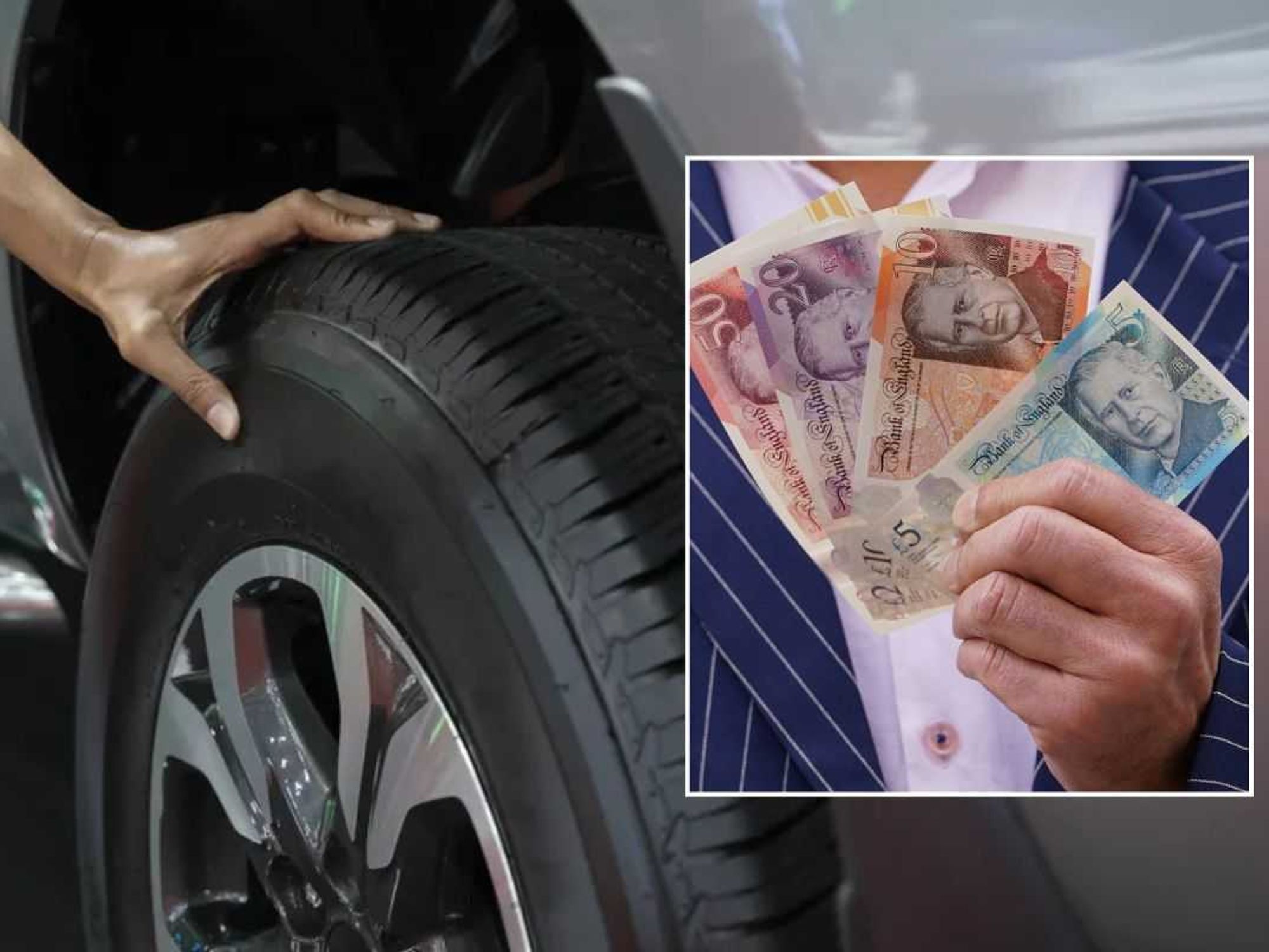Tyre check and a man holding money