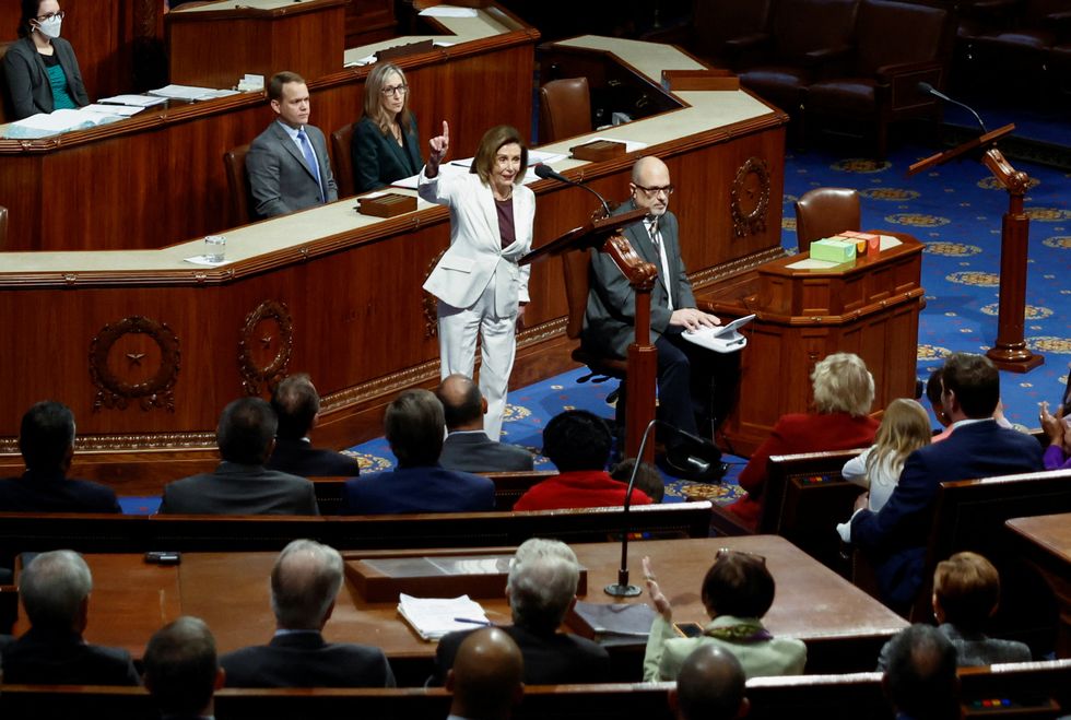 U.S. House Speaker Nancy Pelosi (D-CA) gestures as she announces that she will remain in Congress but will not run for re-election as Speaker after Republicans were projected to win control of the House of Representatives, on the floor of the House Chamber of the U.S. Capitol in Washington, U.S., November 17, 2022. REUTERS/Evelyn Hockstein