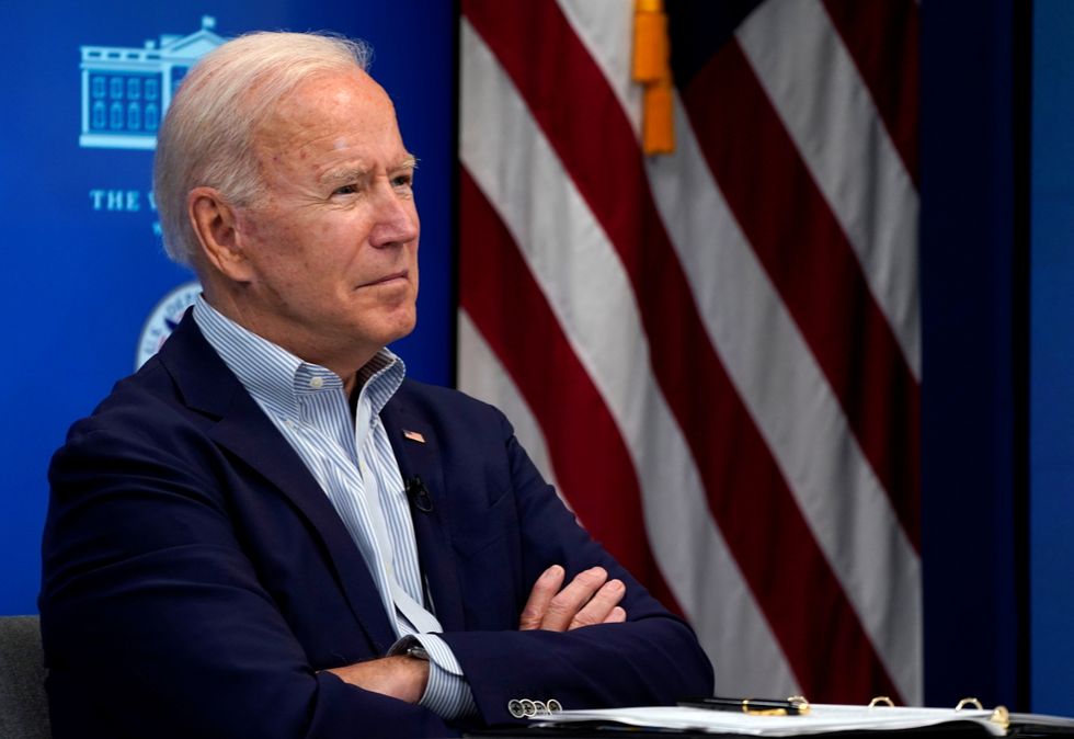 U.S. President Joe Biden attends a virtual briefing with FEMA Administrator Deanne Criswell at the White House in Washington, U.S.