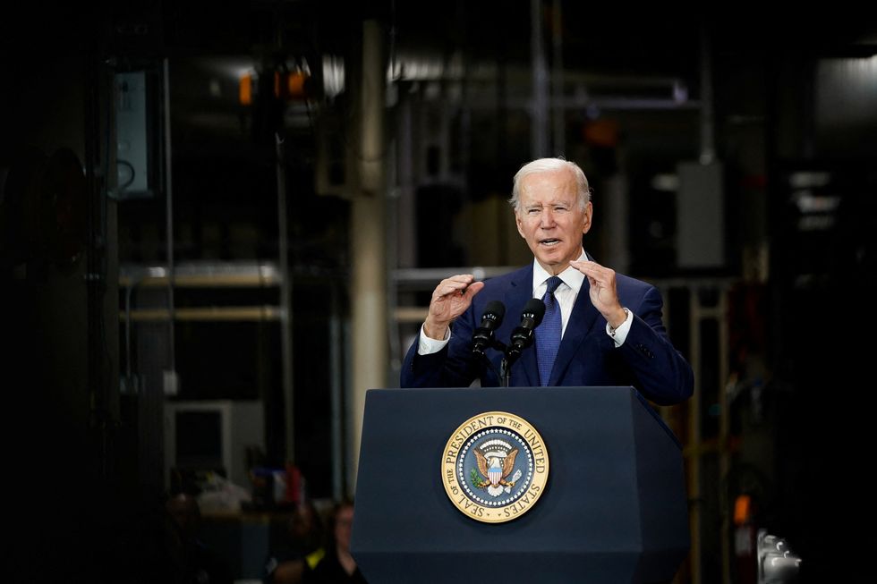 U.S. President Joe Biden delivers remarks at the Volvo Group Powertrain Operations plant in Hagerstown, Maryland, U.S., October 7, 2022.