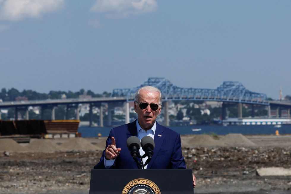 U.S. President Joe Biden delivers remarks on climate change and renewable energy at the site of the former Brayton Point Power Station in Somerset, Massachusetts, U.S. July 20, 2022. REUTERS/Jonathan Ernst