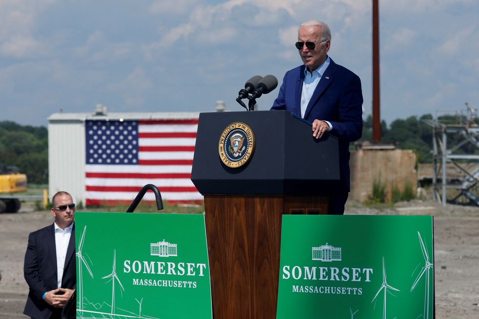 U.S. President Joe Biden delivers remarks on climate change and renewable energy at the site of the former Brayton Point Power Station in Somerset, Massachusetts, U.S. July 20, 2022. REUTERS/Jonathan Ernst