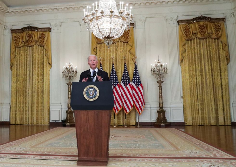 U.S. President Joe Biden delivers remarks on the crisis in Afghanistan during a speech in the East Room at the White House in Washington, U.S.