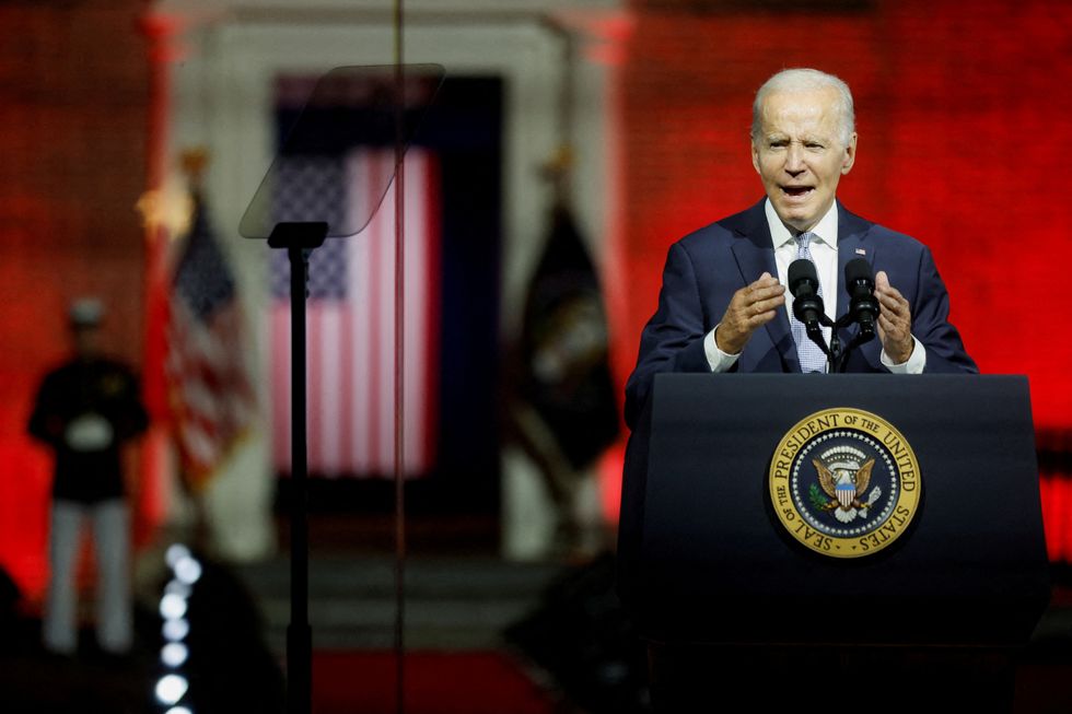 U.S. President Joe Biden delivers remarks on what he calls the %22continued battle for the Soul of the Nation%22 in front of Independence Hall at Independence National Historical Park, Philadelphia, U.S., September 1, 2022. REUTERS/Jonathan Ernst TPX IMAGES OF THE DAY