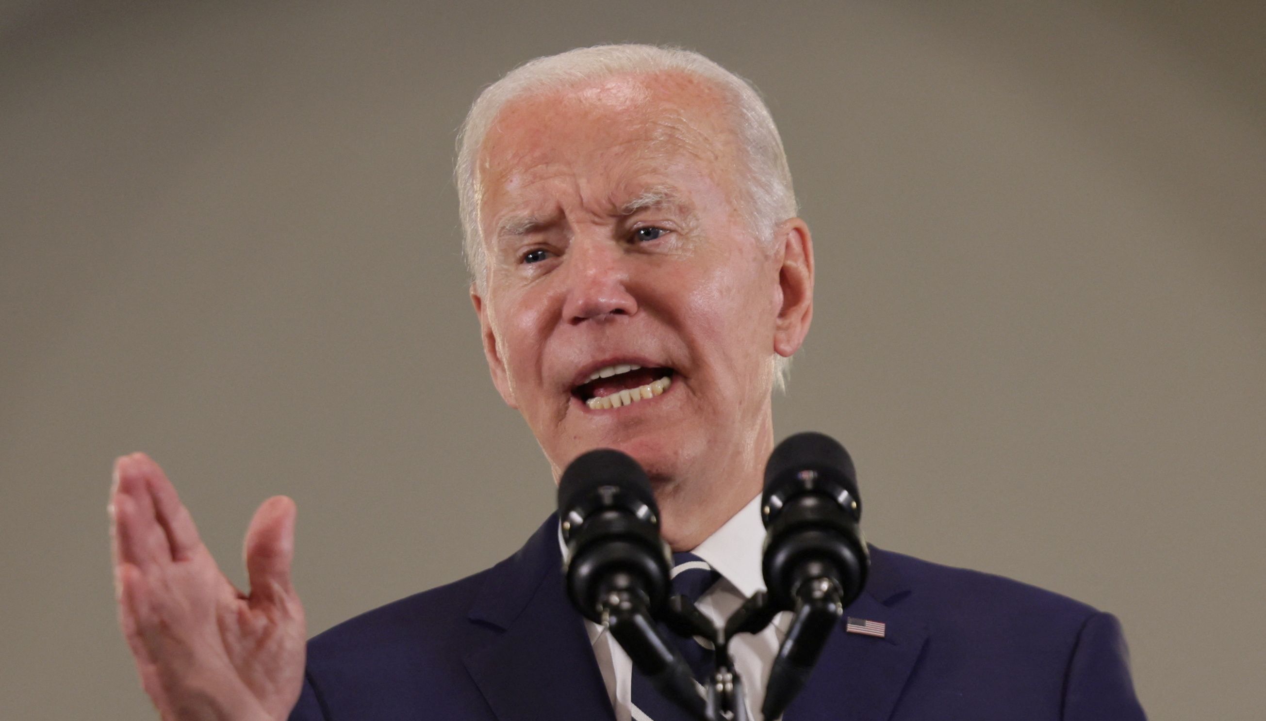 U.S. President Joe Biden delivers remarks regarding the East Jerusalem Hospital Network (EJHN), at Augusta Victoria Hospital, in Jerusalem, July 15, 2022. REUTERS/Evelyn Hockstein