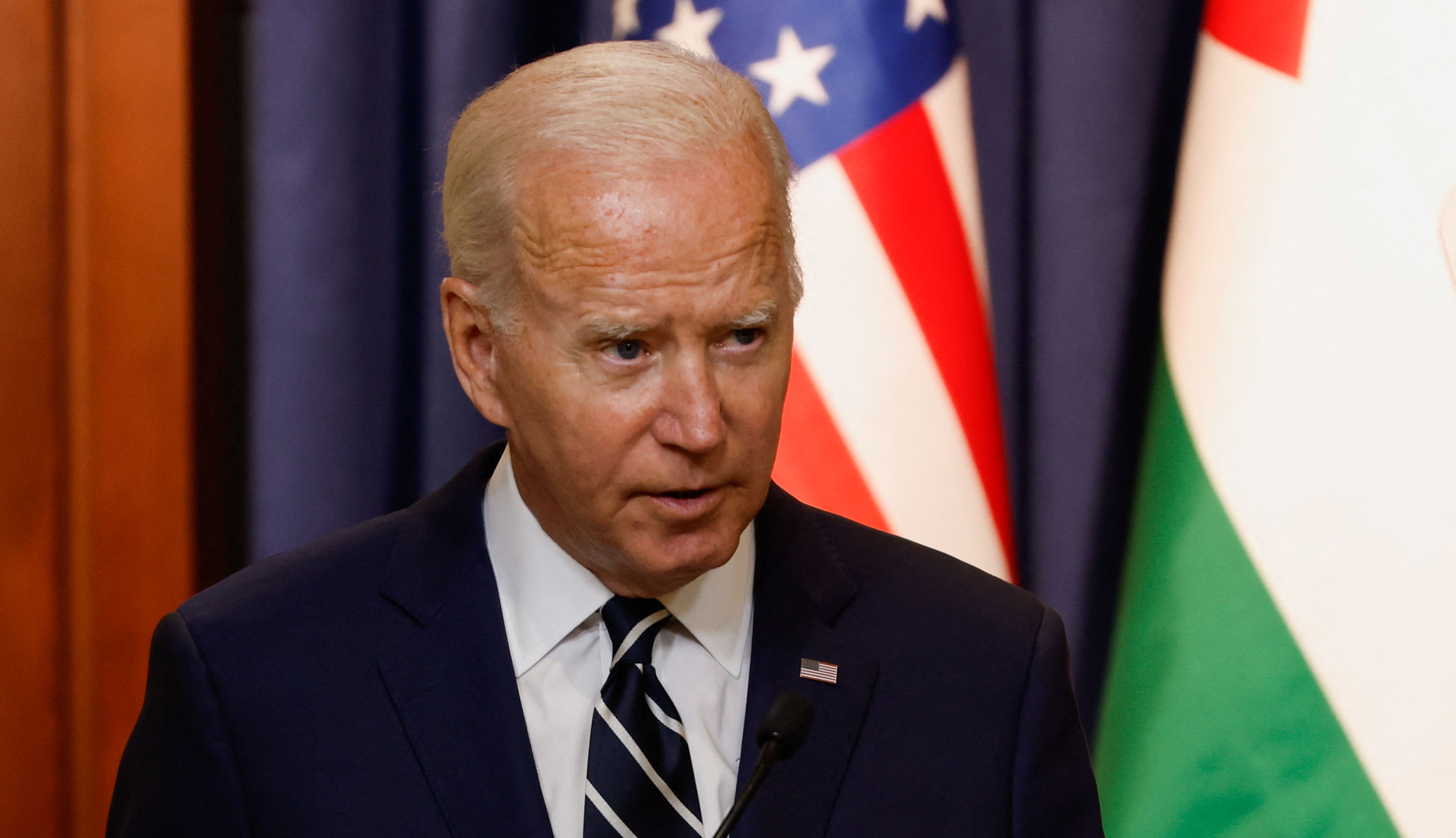 U.S. President Joe Biden gives a statement, in Bethlehem in the Israeli-occupied West Bank July 15, 2022. REUTERS/Mohamad Torokman