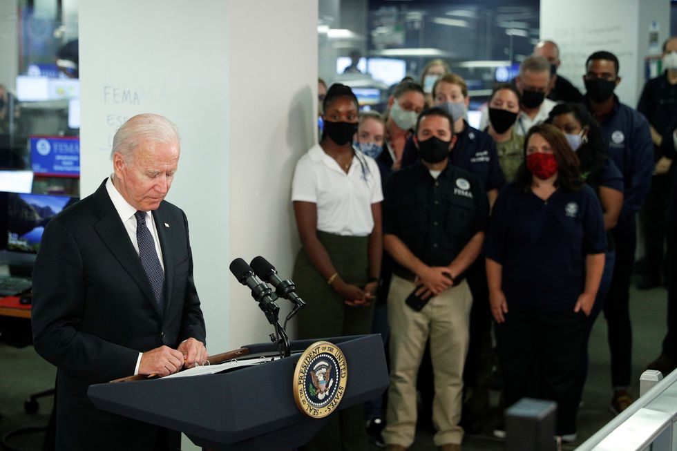 U.S. President Joe Biden makes a visit to the FEMA headquarters as Hurricane Ida makes landfall over Louisiana.