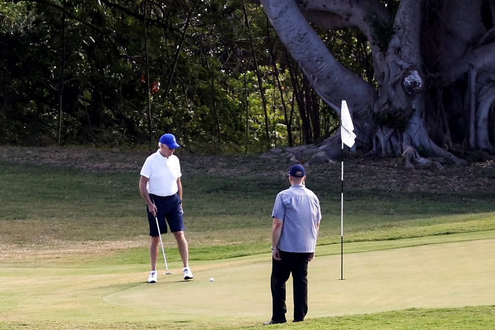 U.S. President Joe Biden plays golf at the Buccaneer Beach and Golf Resort in Christiansted, St. Croix, U.S. Virgin Islands, U.S. December 30, 2022. REUTERS/Jonathan Ernst